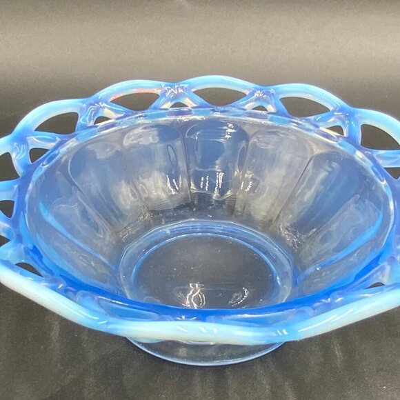 Vintage IMPERIAL GLASS LACE EDGE KATY BLUE DIAMOND Opalescent Laced BOWL - Picture 5 of 6